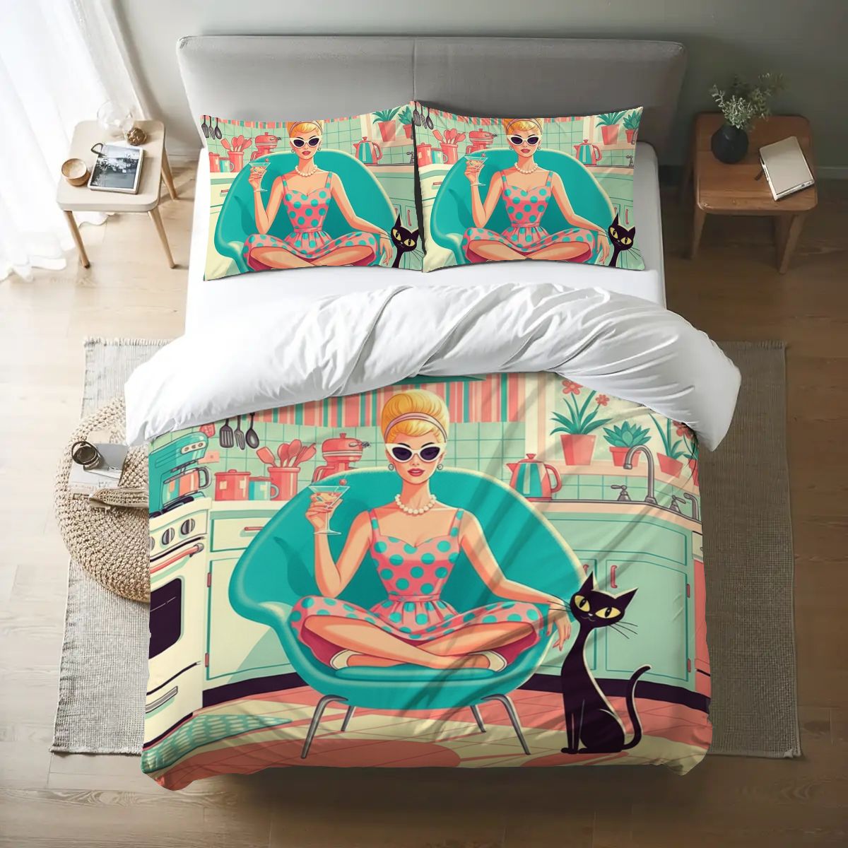 🛏️ Atomic Kitchen Diva Bedding Set – Queen Size Duvet Cover + Pillowcases