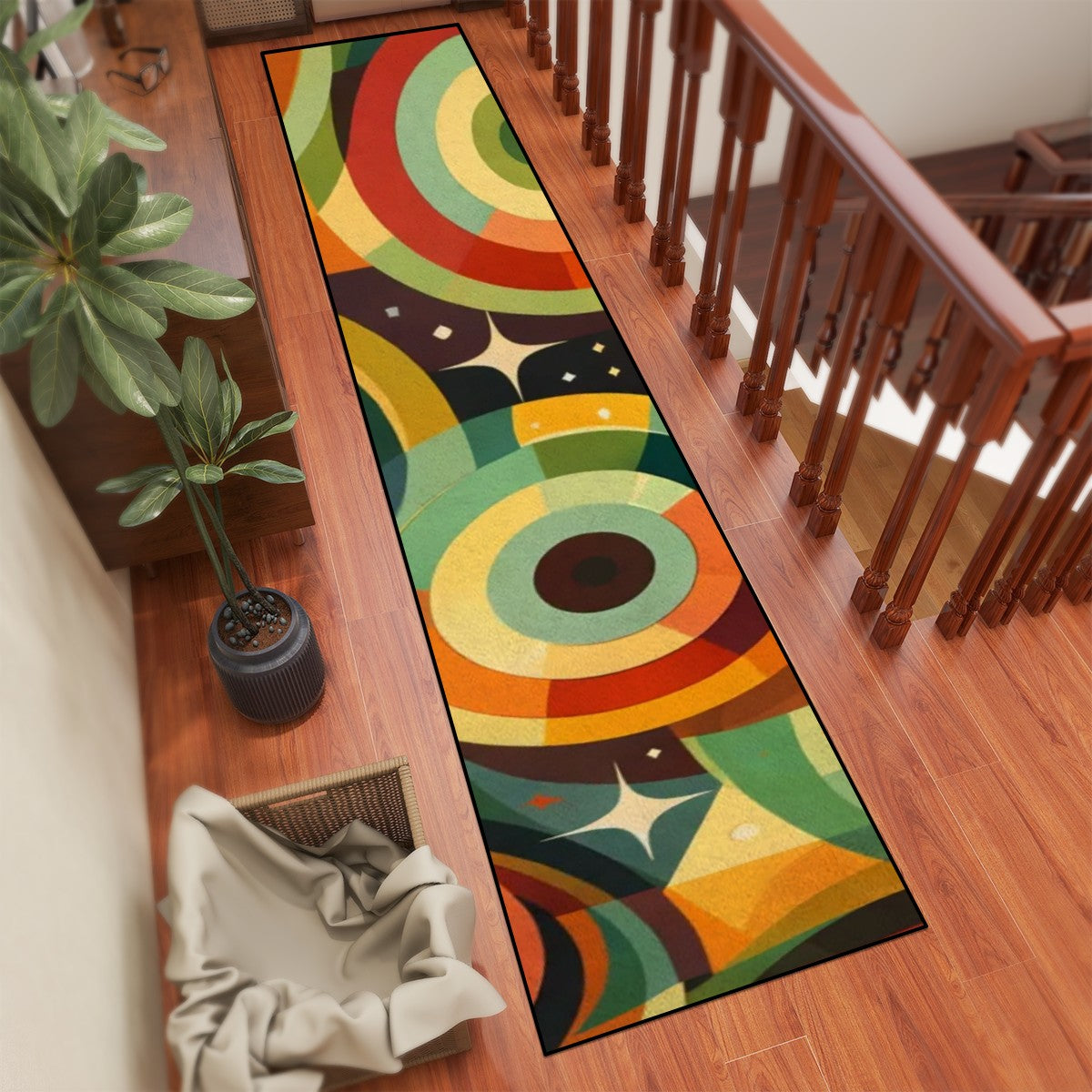 Retro Rings & Starbursts Runner Rug - Groove Your Hallways!