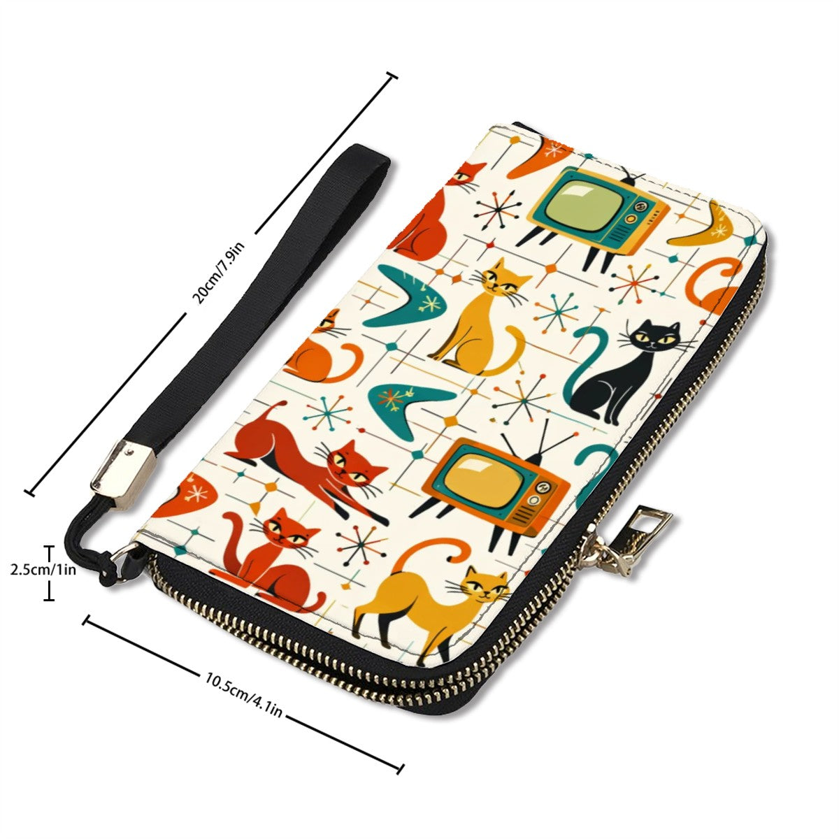 🐾 Atomic Kitsch Clutch Wallet – Retro Cats & TVs Edition