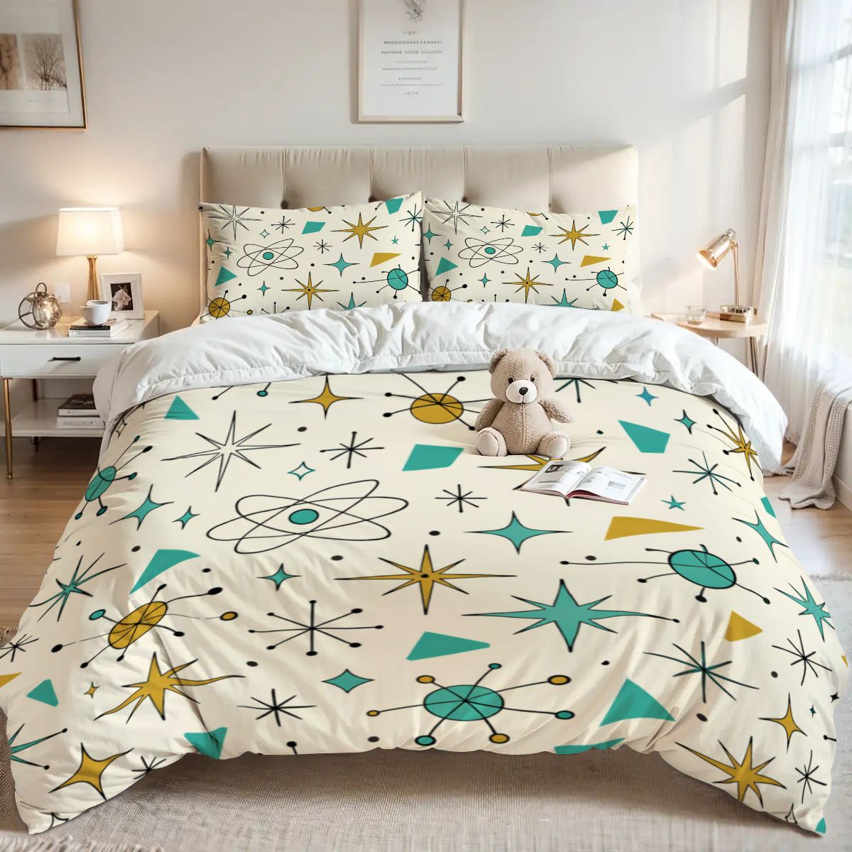 Atomic Stardust Queen Duvet Cover Set - Sleep in Retro Style!