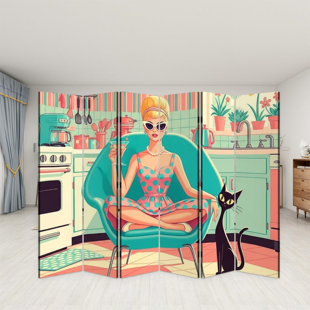 🪞 Atomic Kitchen Diva Room Divider – 6-Panel Folding Screen