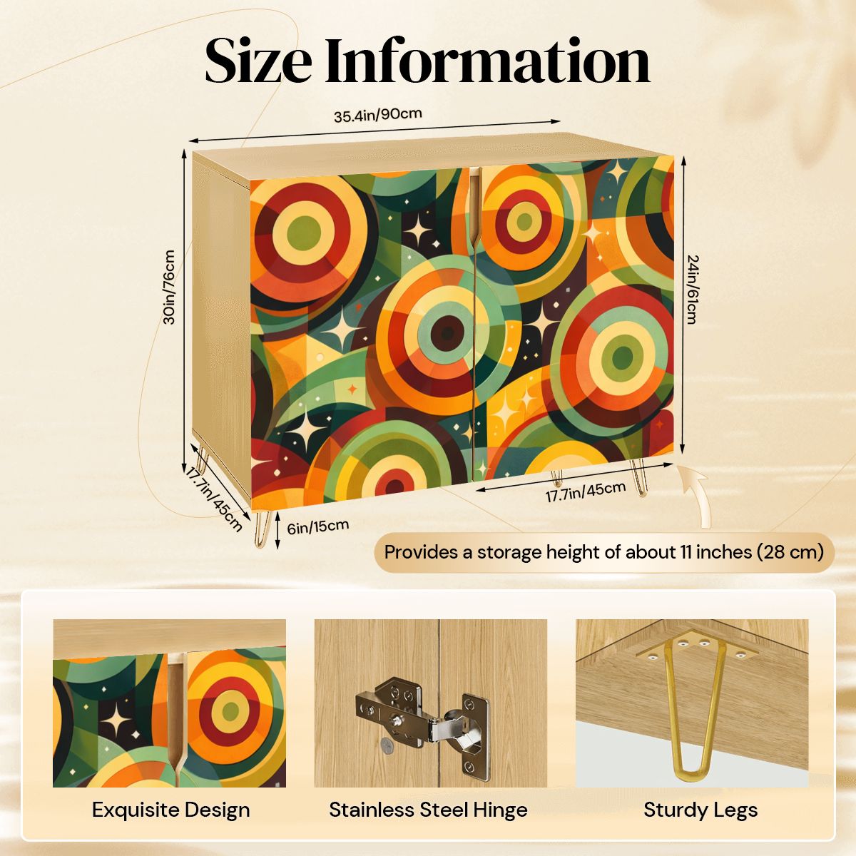 Wooden Storage Cabinet – Retro Atomic Print (Made in USA)