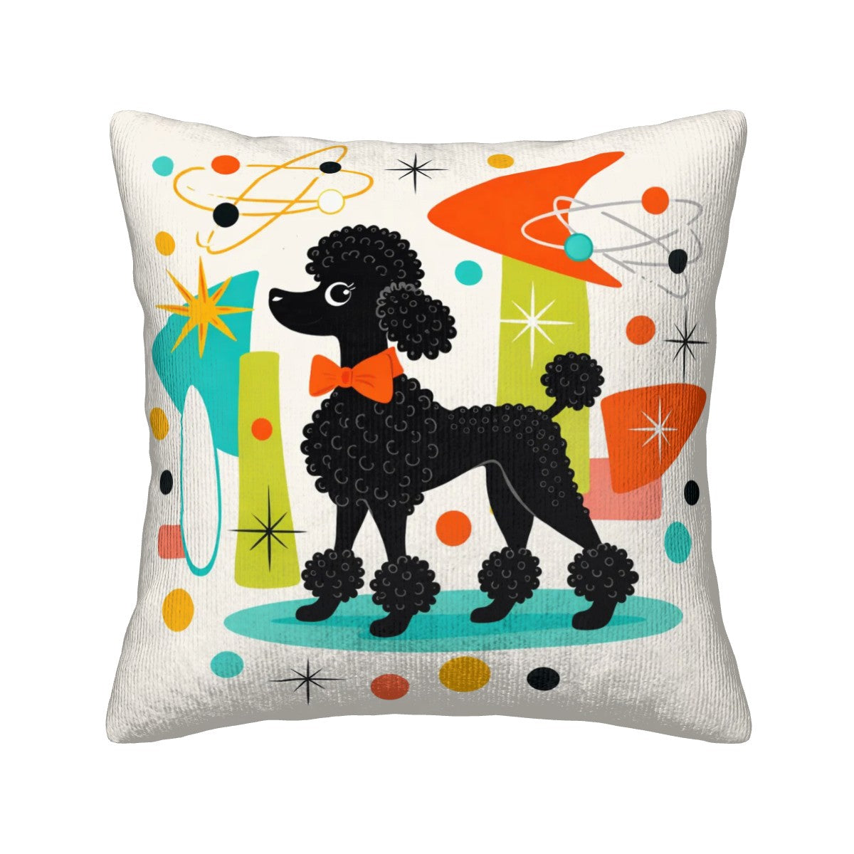 🐩 Atomic Poodle Corduroy Throw Pillow with Core – Double-Sided Design