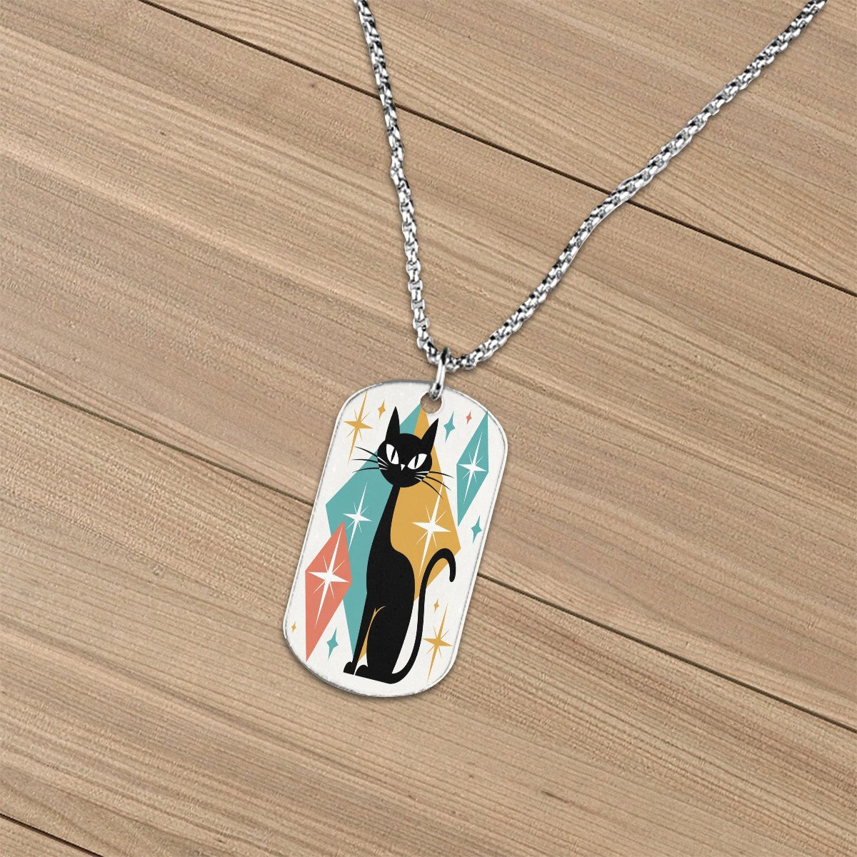 🐈 Atomic Kitsch Memorial Necklace – Black Cat & Starburst Edition