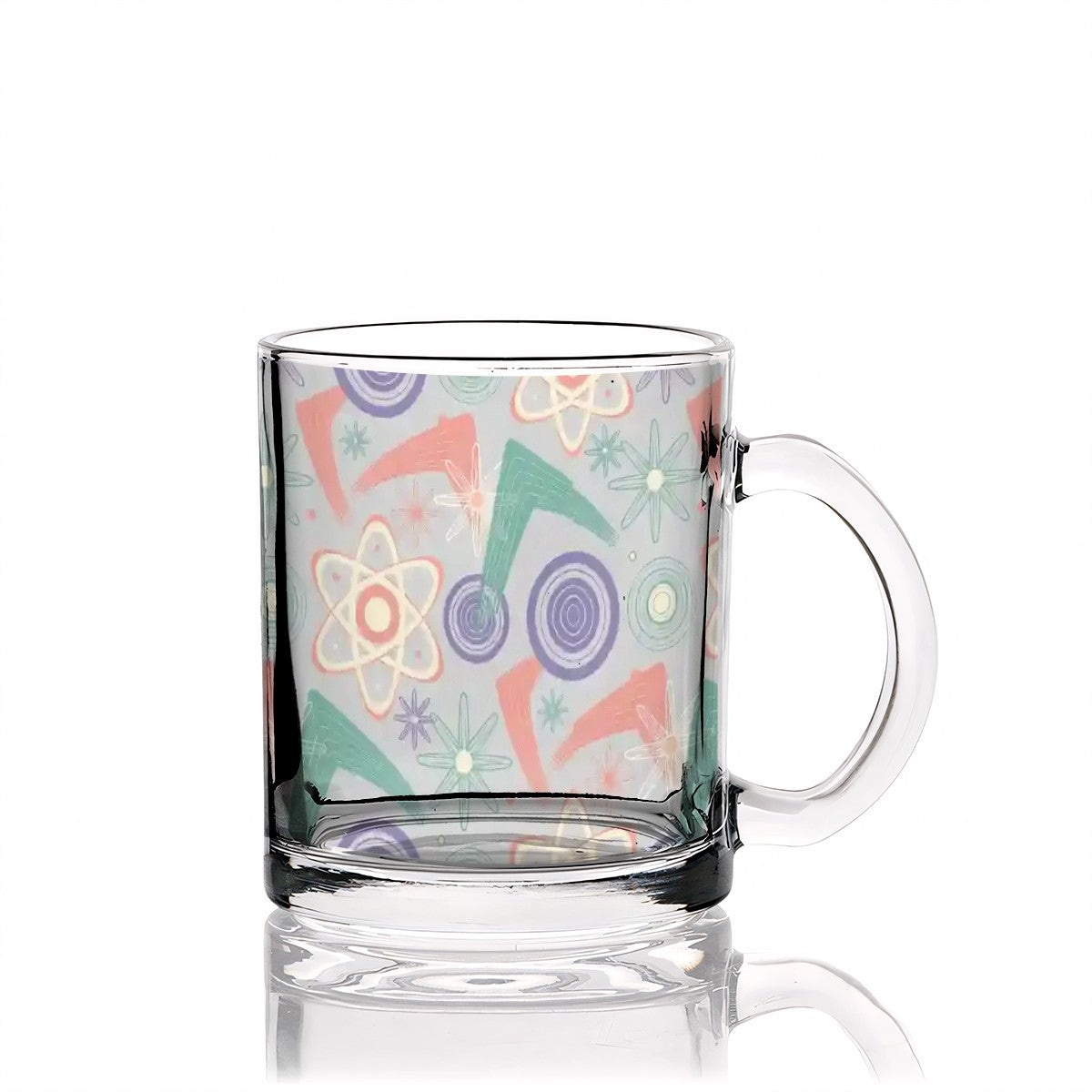 ☕ Atomic Kitsch Glass Coffee Cup – Pastel Floral Geometry Edition (12oz)