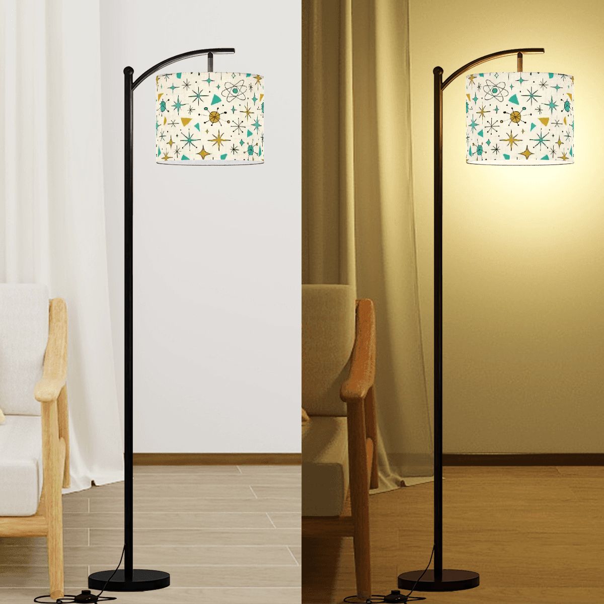 Atomic Stardust Arc Floor Lamp Shade - Retro Glow for Your Home!