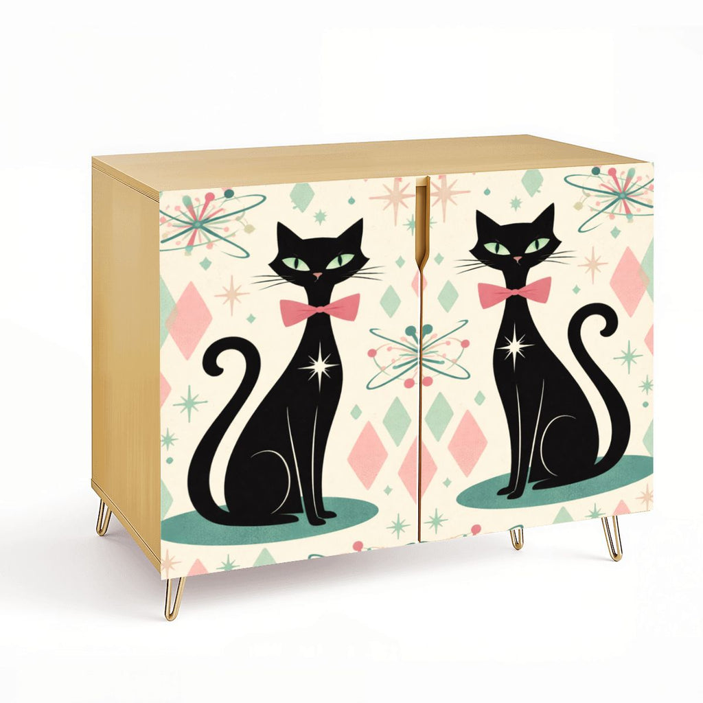 🐾 Atomic Cat Wooden Storage Cabinet – MCM Starburst Edition (Made in USA)