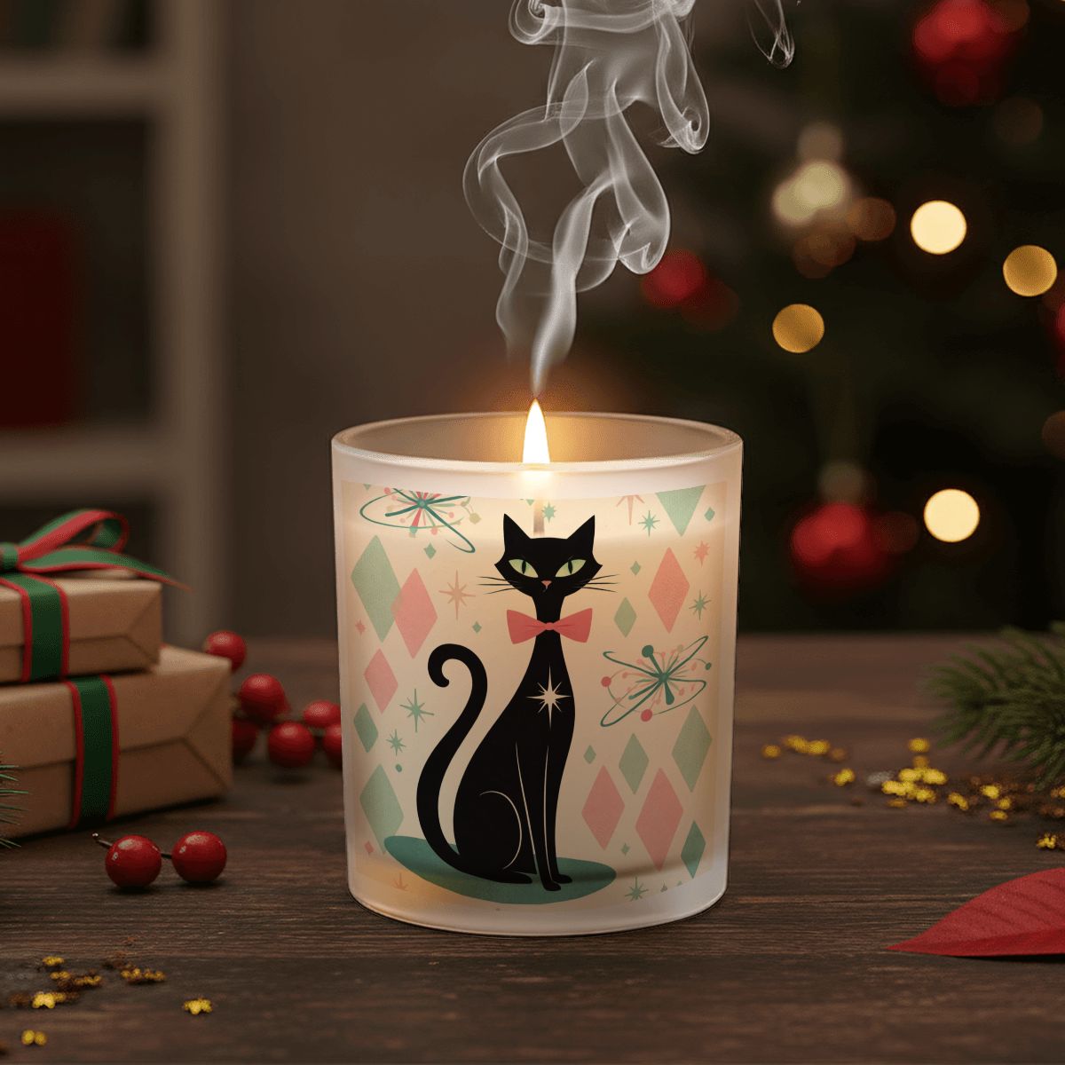 🕯️ Atomic Kitsch Frosted Glass Jar – Black Cat Edition