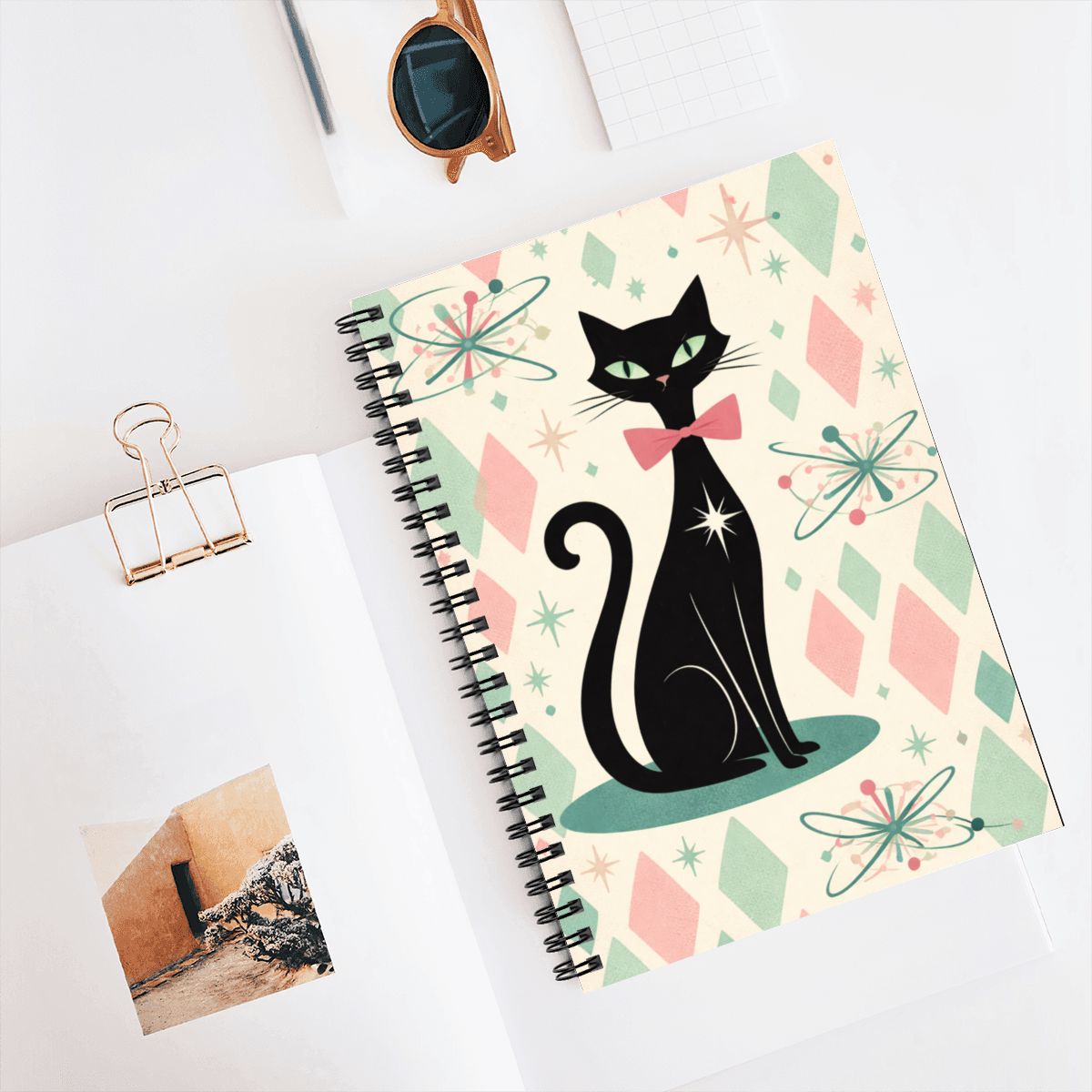 🐾 Atomic Cat Spiral Notebook – MCM Starburst Edition