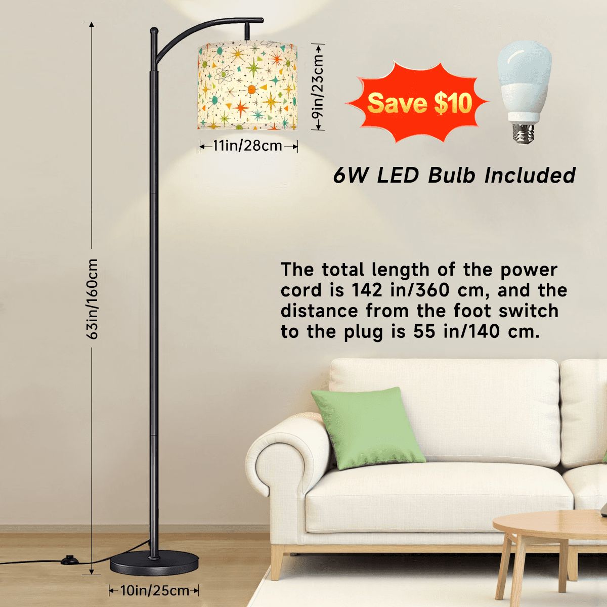Atomic Age Sputnik Arc Floor Lamp | Made in USA | Dimmable Smart LED & Remote