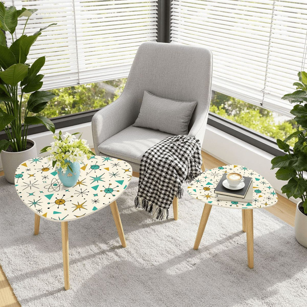 Atomic Kitsch Mid-Century Modern Triangle Nesting Coffee Table Set (2-Piece) | Atomic Starburst Side Tables (Made in USA)