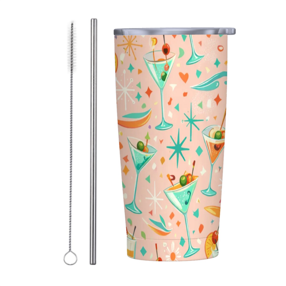 🍹 Atomic Cocktail Stainless Steel Tumbler with Lid & Straw – 20oz