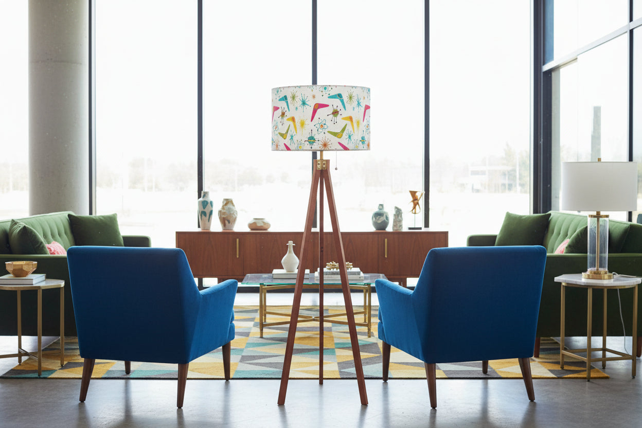 Atomic Boomerang Wooden Tripod Lamp | Made in USA | Smart LED & Remote