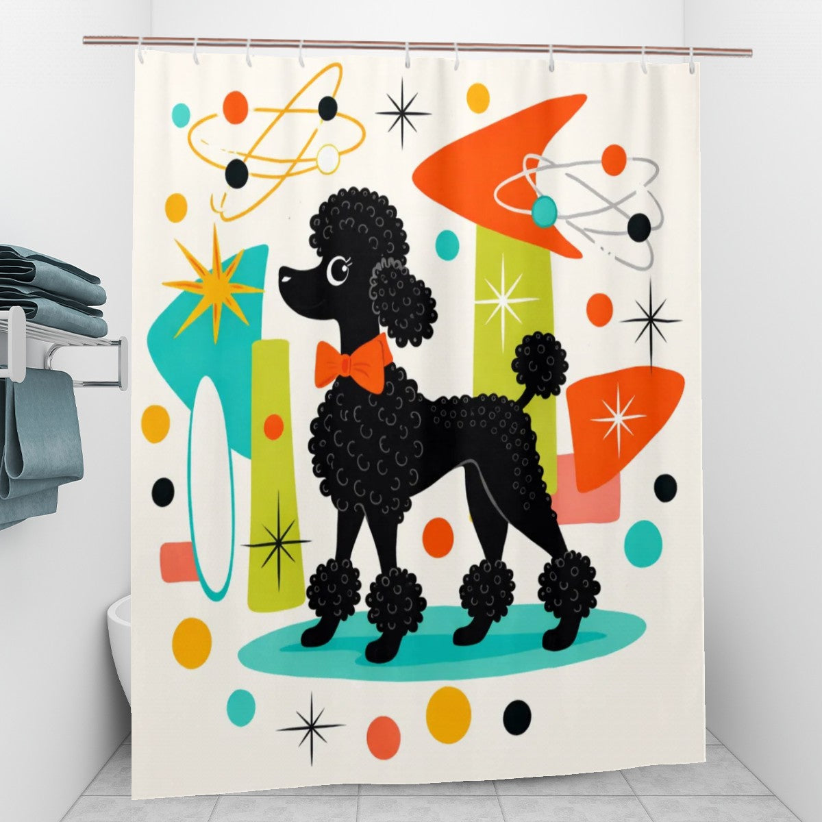 🐩 Atomic Poodle Bathroom Shower Curtain – 60"x72"