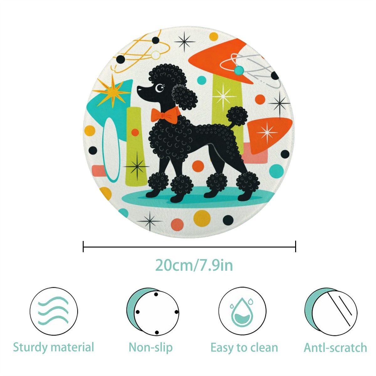 Atomic Poodle Zing! Round Tempered Glass Cutting Board – Kitsch & Chic!