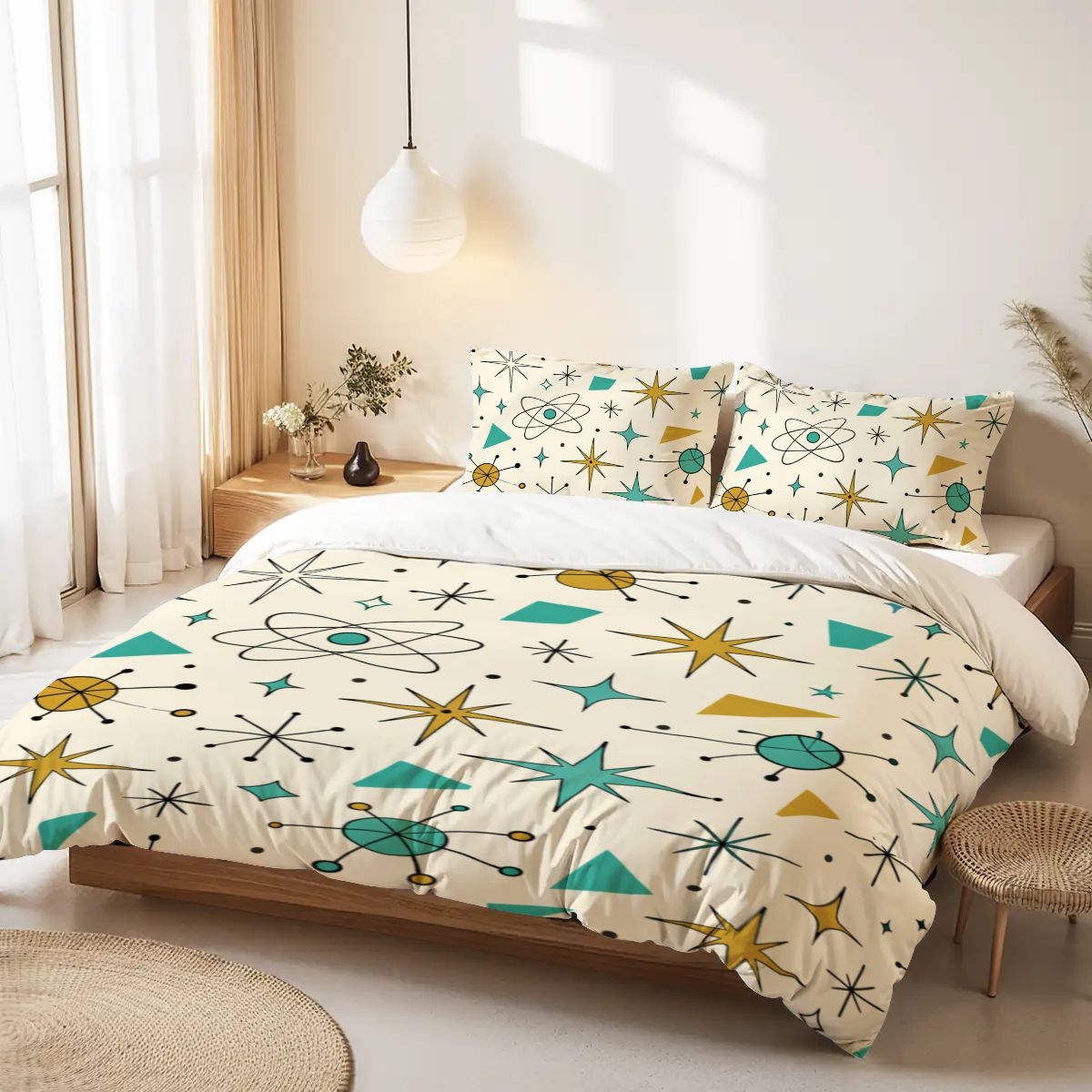 Atomic Stardust Queen Duvet Cover Set - Sleep in Retro Style!