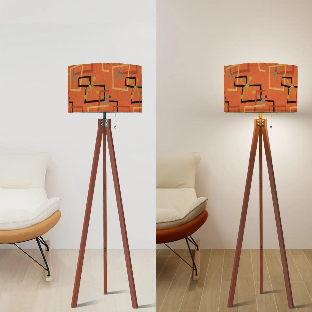 Atomic Rust Starburst Tripod Floor Lamp | Made in USA | Smart LED & Remote