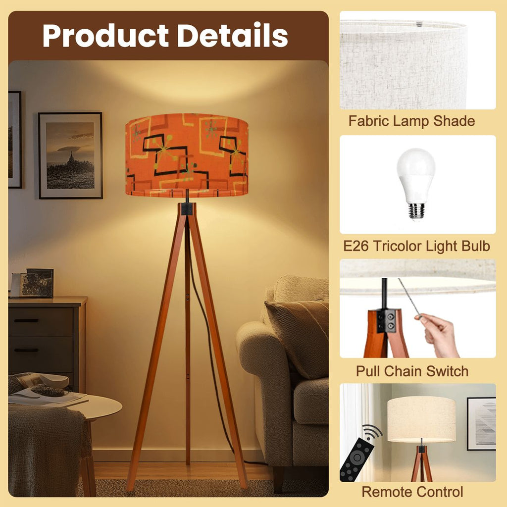 Atomic Rust Starburst Tripod Floor Lamp | Made in USA | Smart LED & Remote