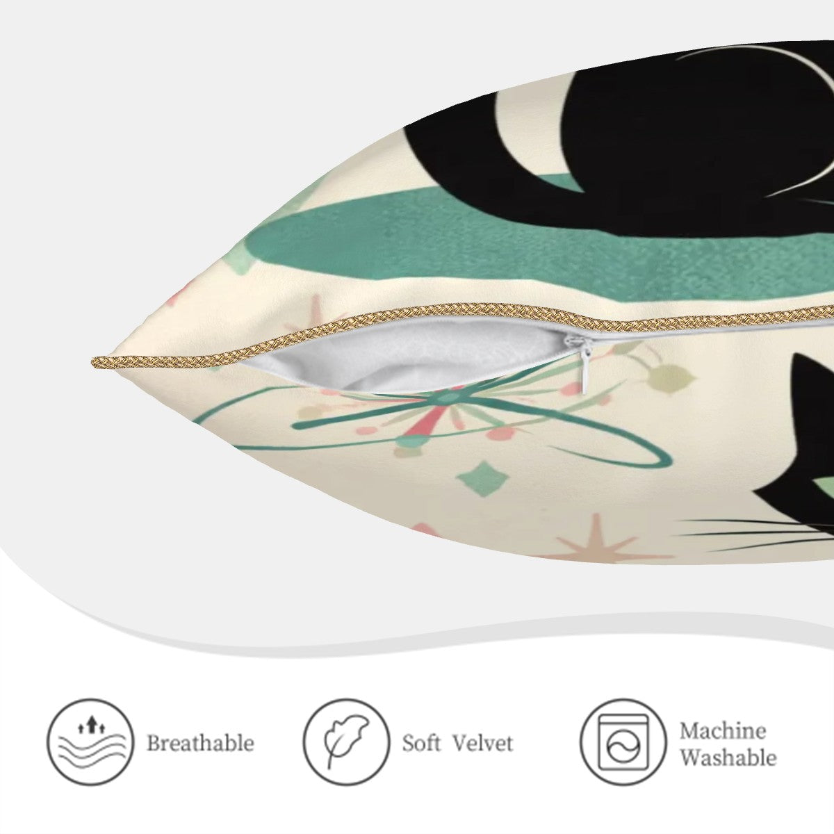 🐾 Atomic Cat Velvet Pillow – Double-Sided MCM Glam with Core Included