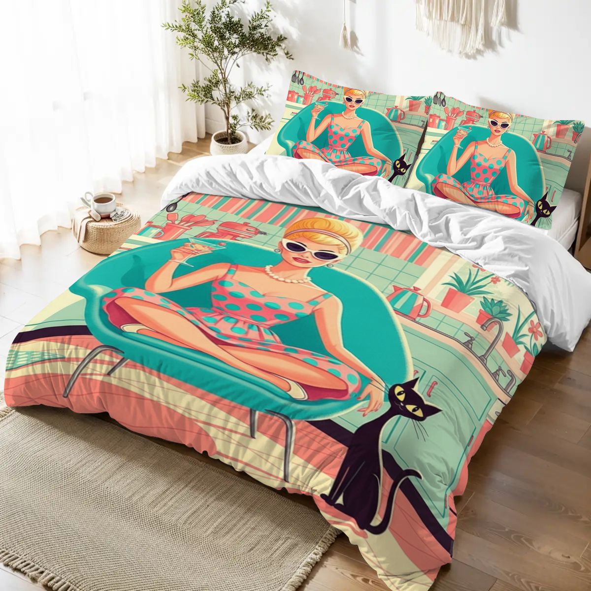 🛏️ Atomic Kitchen Diva Bedding Set – Queen Size Duvet Cover + Pillowcases