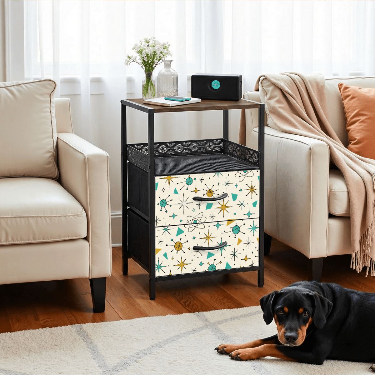 2-Drawer Bedside Table with Built-In Power Strip