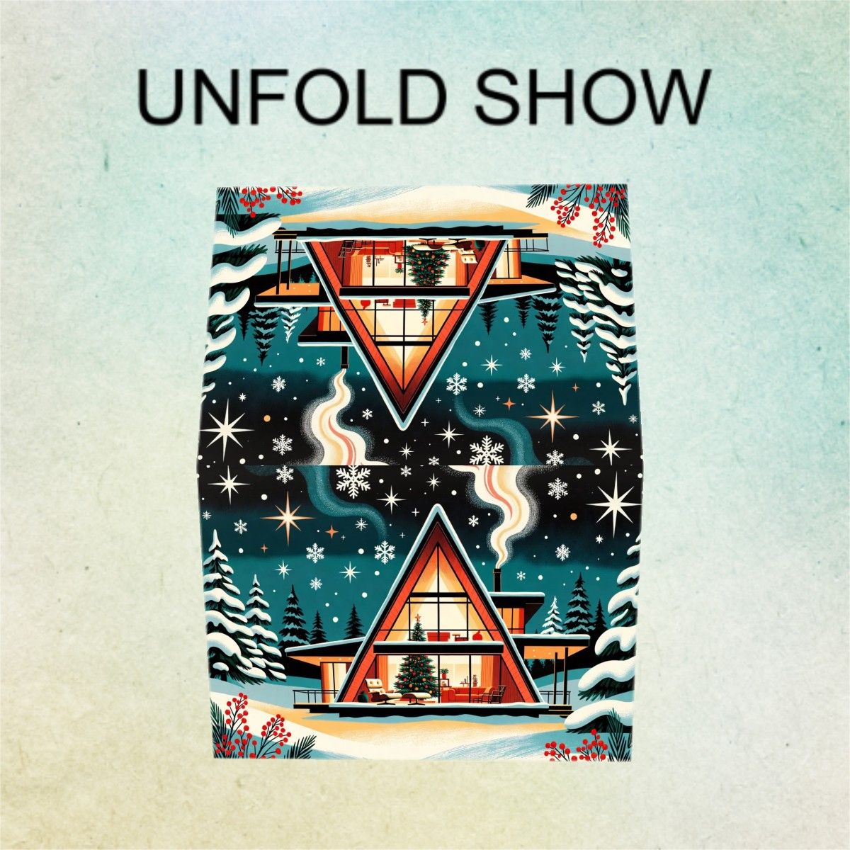 🏡 Atomic Kitsch Golden Edge Greeting Card – A-Frame Cabin Winter Edition (Horizontal)