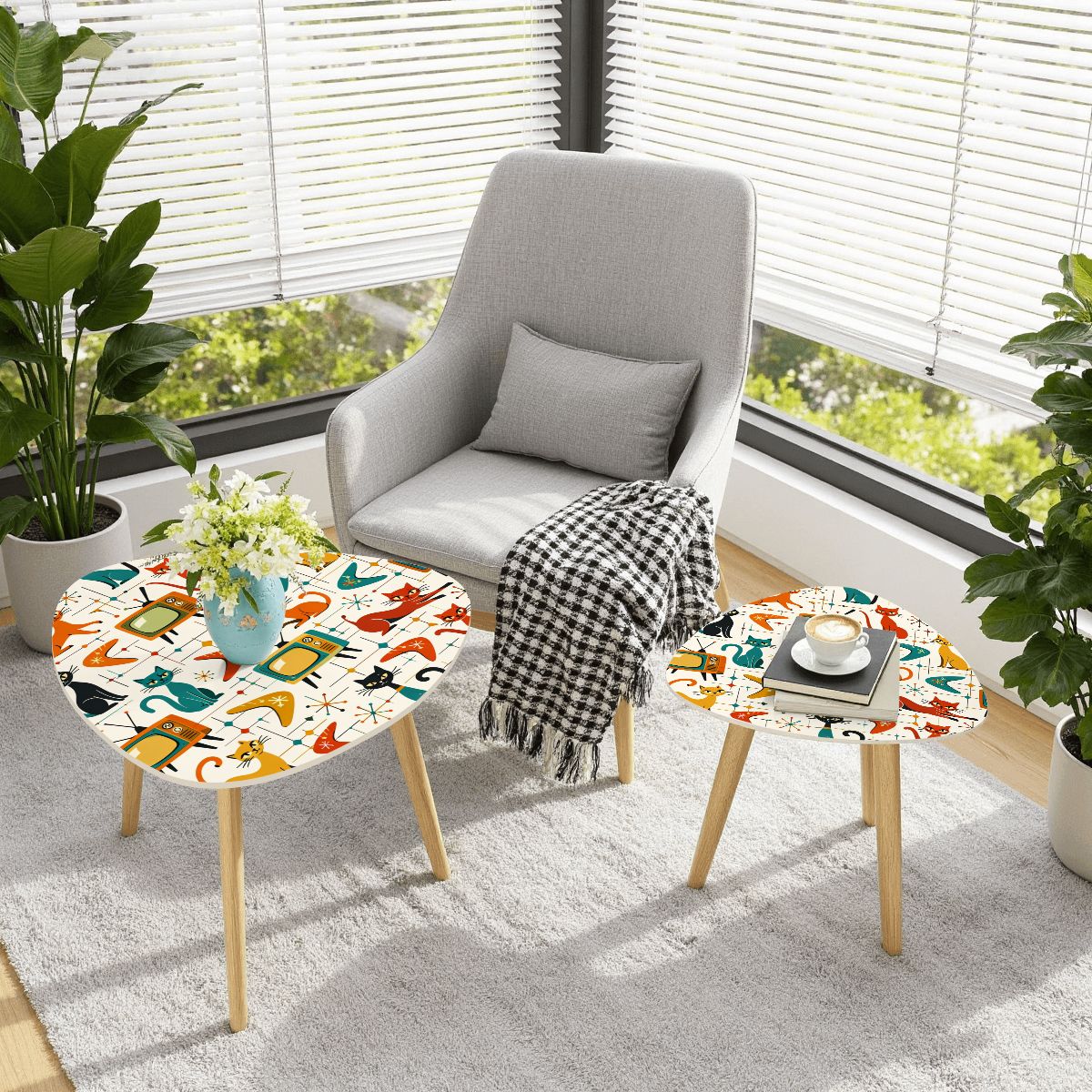 🦊 Atomic Forest Triangle Coffee Table Set – MCM Nesting Duo (Made in USA)