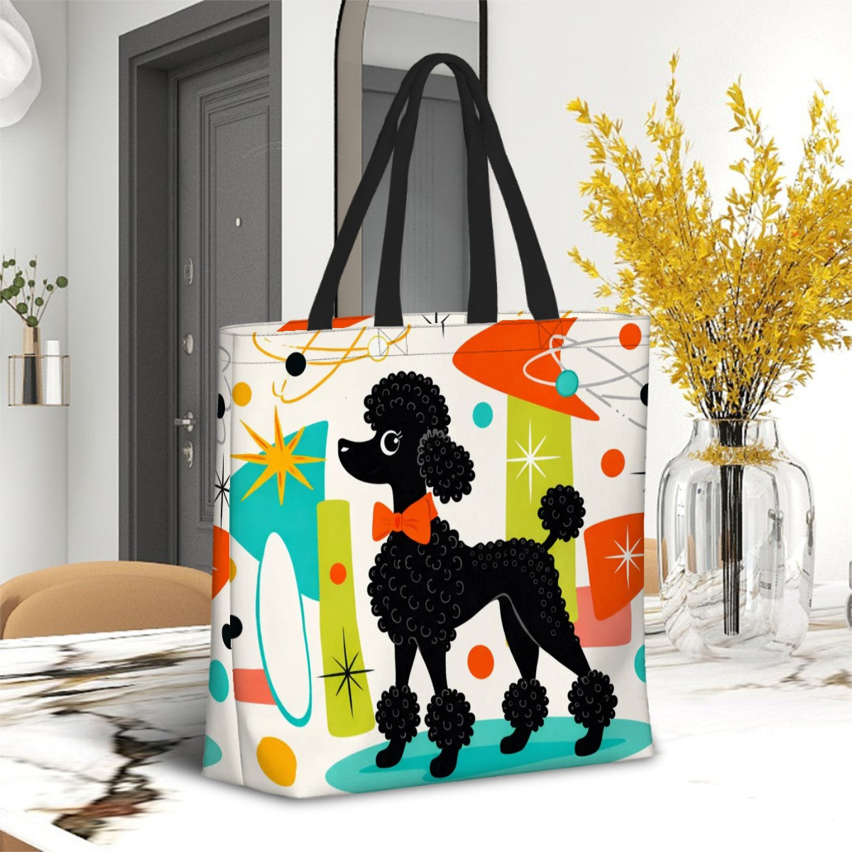 Poodle Power Tote: Large Capacity Mid-Century Kitsch Shoulder Bag – Unleash Your Inner Glam!