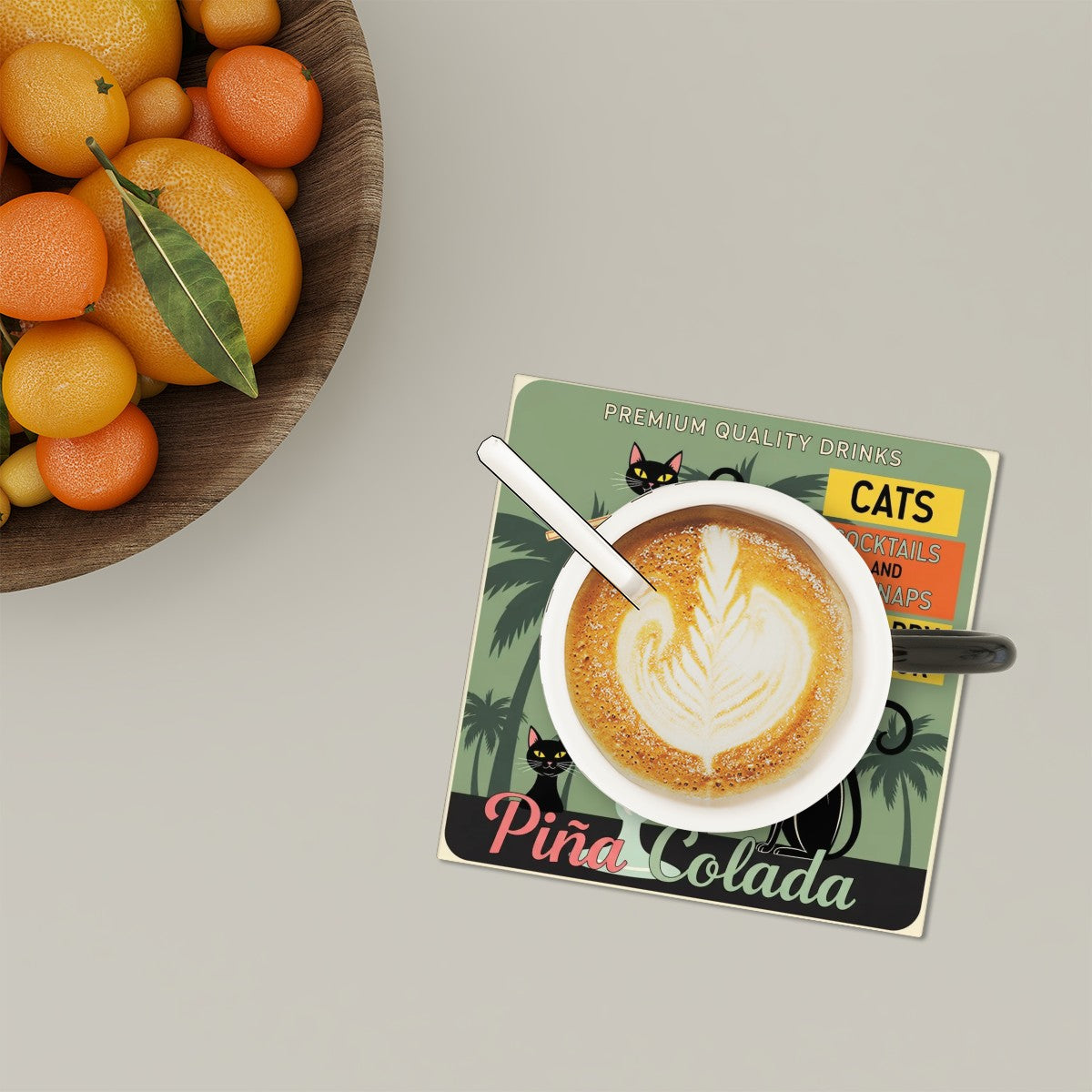 🍹 Cats & Cocktails Ceramic Coaster Set – 6-Piece MCM Happy Hour Edition