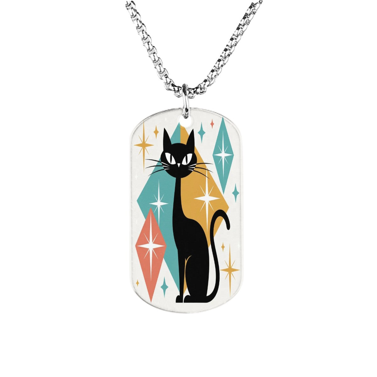 🐈 Atomic Kitsch Memorial Necklace – Black Cat & Starburst Edition