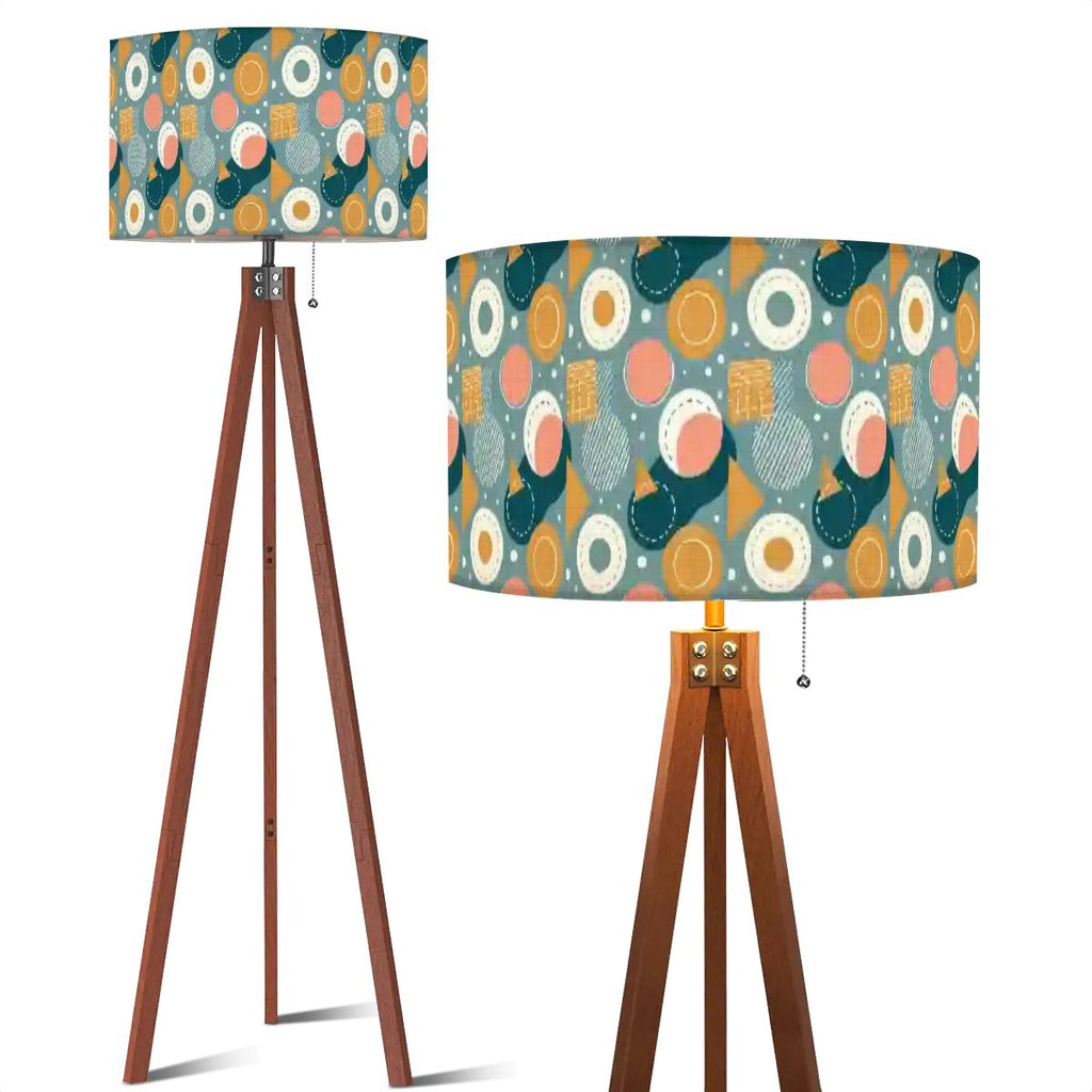 Cosmic Orbit Geometric Tripod Floor Lamp | Dark Teal & Peach | Made in USA