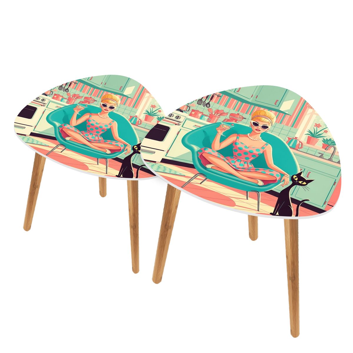 🎹 Atomic Lounge Triangle Coffee Table Set – MCM Nesting Duo (Made in USA)