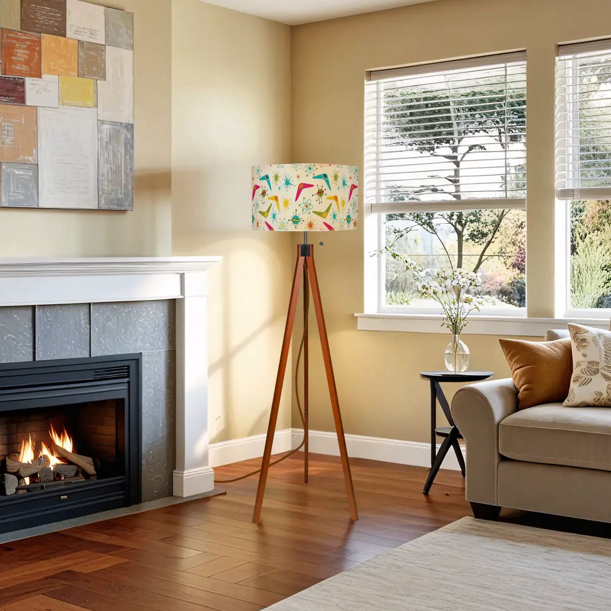 Atomic Boomerang Wooden Tripod Lamp | Made in USA | Smart LED & Remote