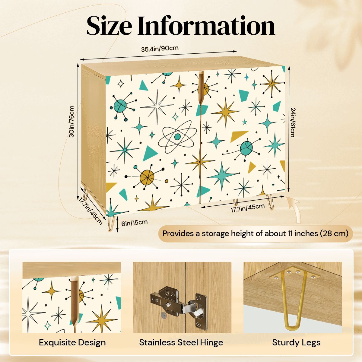 Atomic Starburst Mid-Century Modern Wooden Storage Cabinet - Kitsch &amp; Chic! 🚀