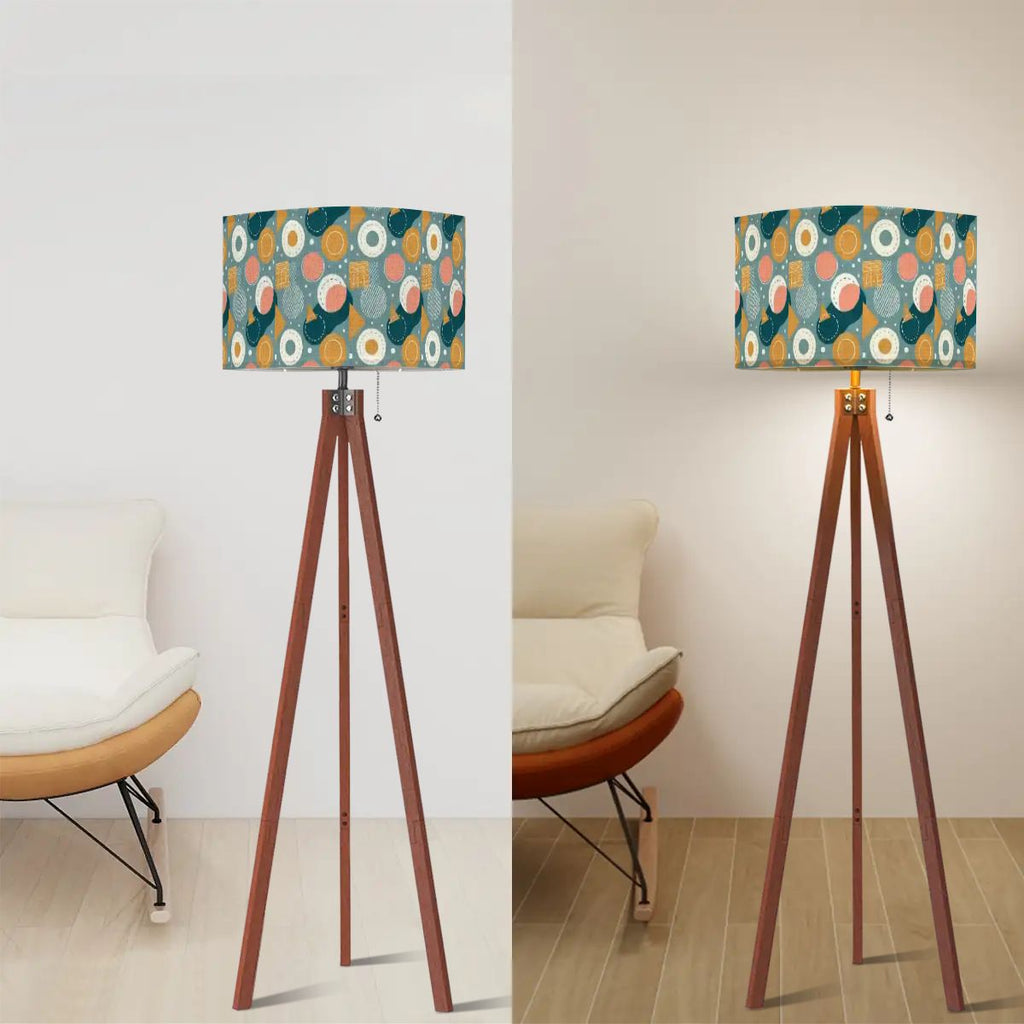 Cosmic Orbit Geometric Tripod Floor Lamp | Dark Teal & Peach | Made in USA