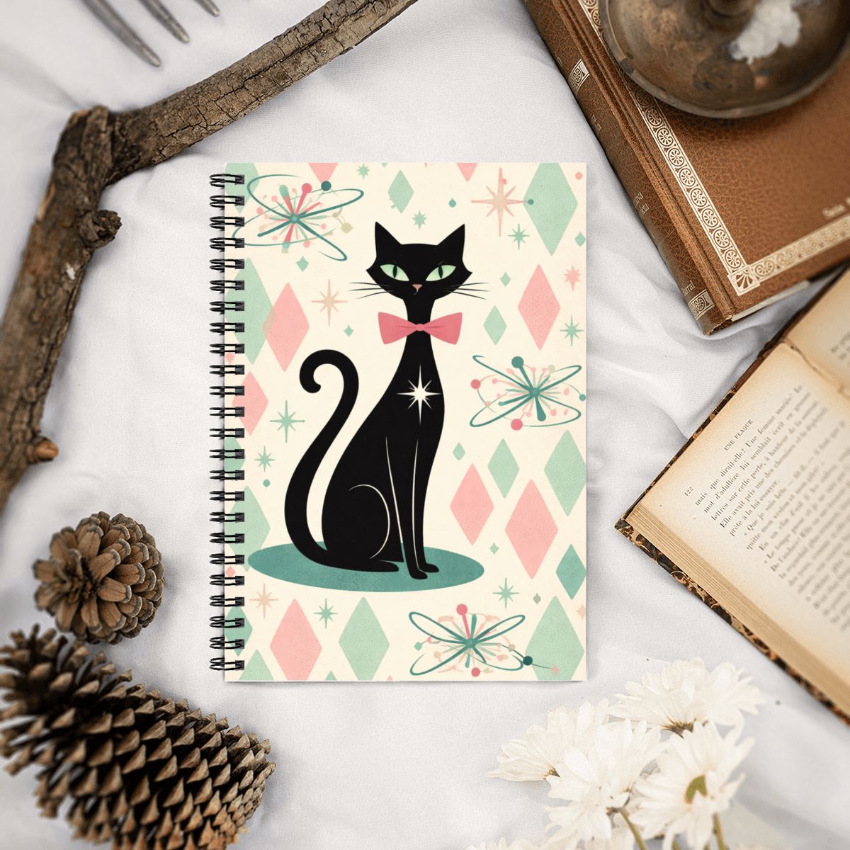 🐾 Atomic Cat Spiral Notebook – MCM Starburst Edition