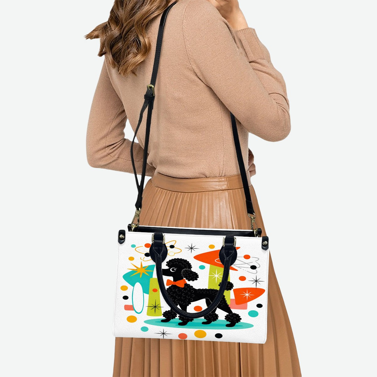 🐩 Atomic Poodle PU Tote Bag – Retro Statement Handbag