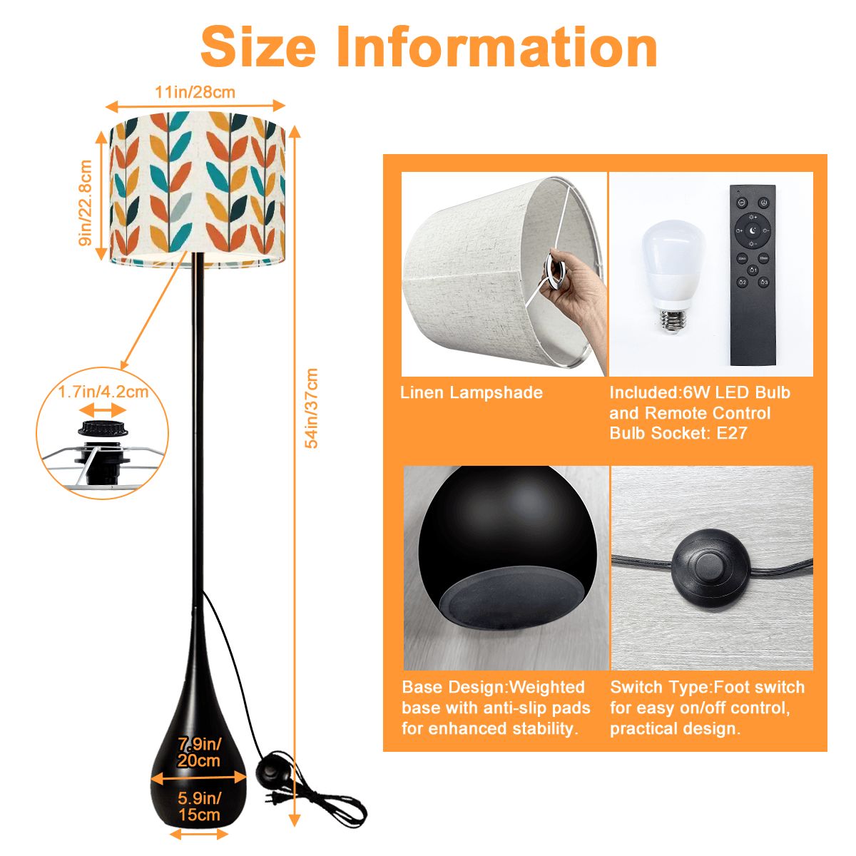 Scandi-Mod Leaf Teardrop Floor Lamp | Retro Botanical | Smart LED & Remote