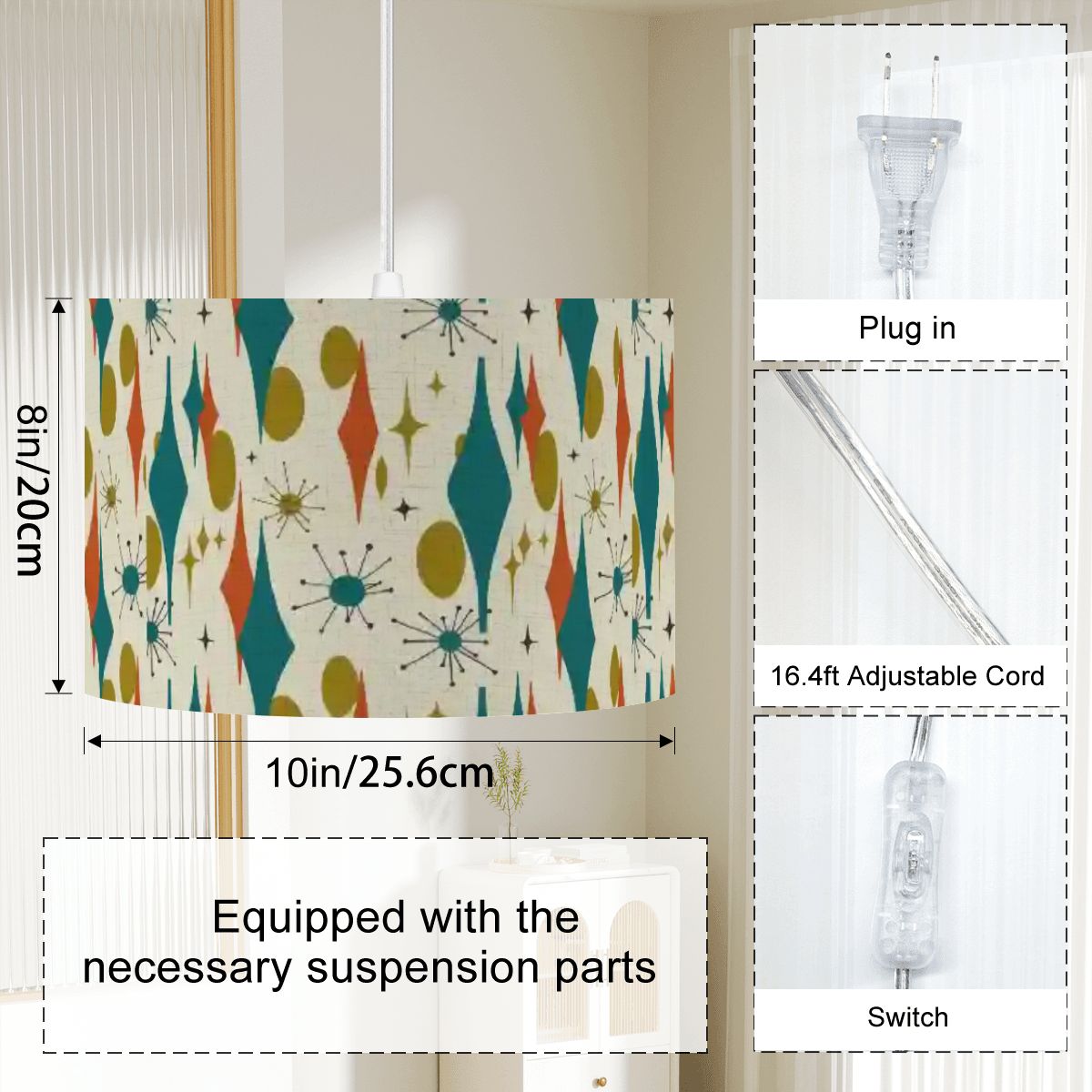 Atomic Harlequin Plug-In Swag Light | Made in USA | Remote Control & Color Changing