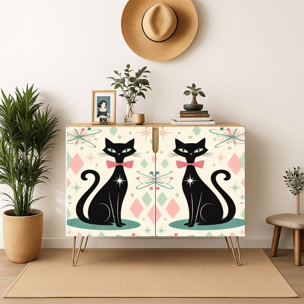 🐾 Atomic Cat Wooden Storage Cabinet – MCM Starburst Edition (Made in USA)