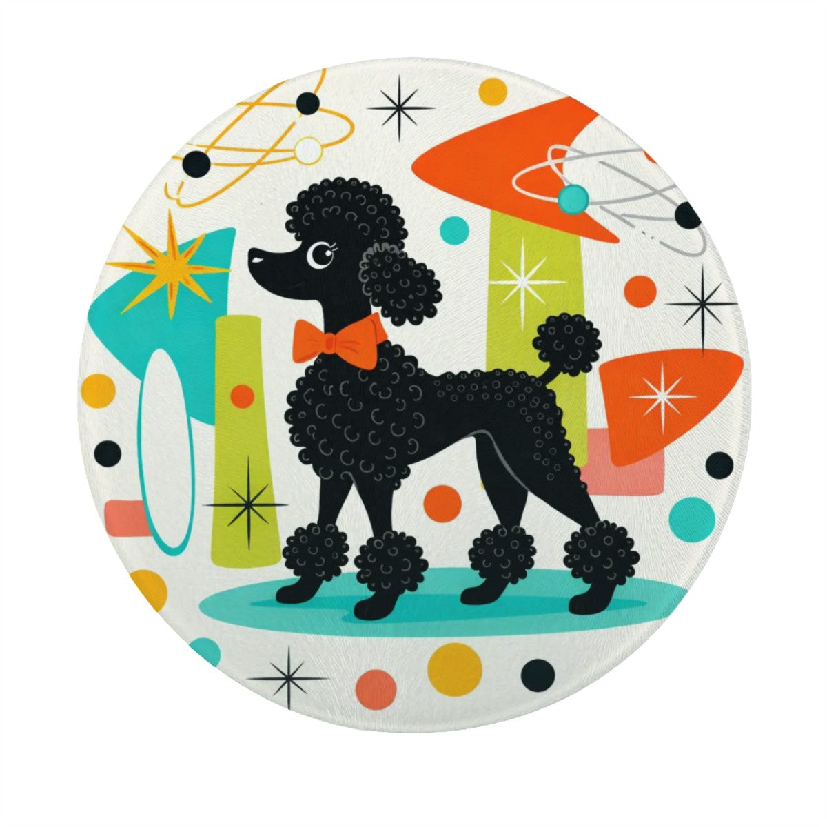 Atomic Poodle Zing! Round Tempered Glass Cutting Board – Kitsch & Chic!