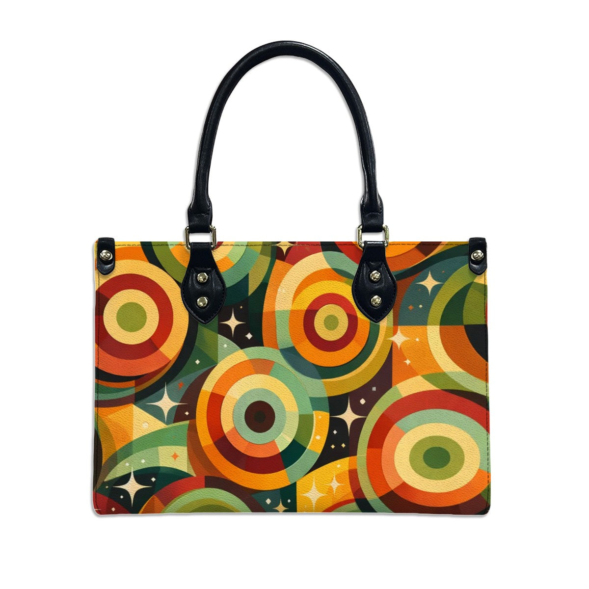 Retro Rings & Starbursts PU Tote Bag - Carry Your Kitsch in Style!